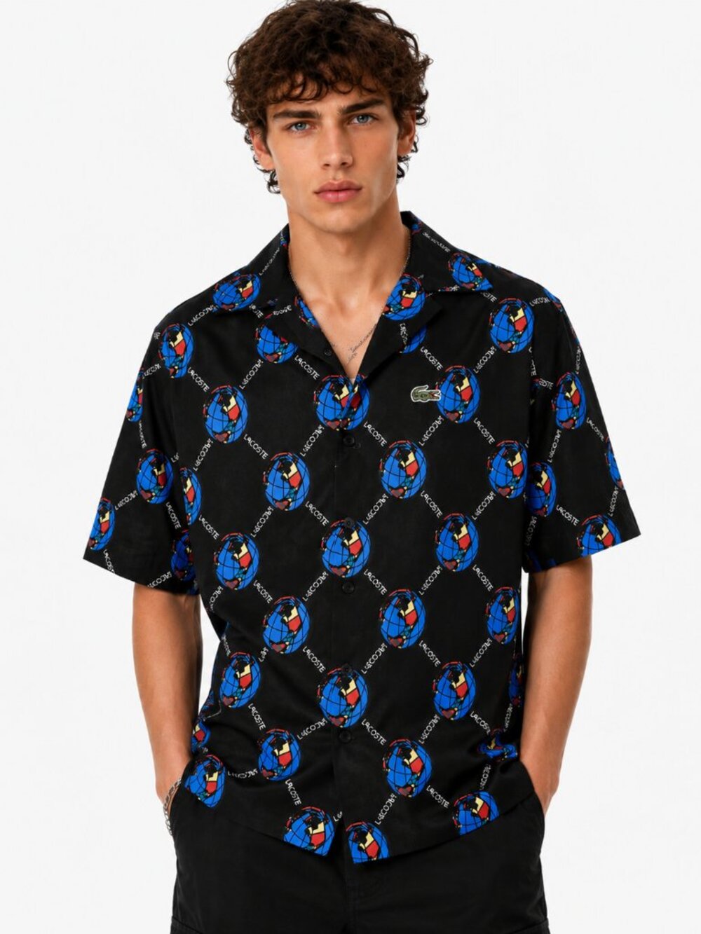 Lacoste x Chinatown Market Globe Print Shirt Men’s M Button Up Rare Colaboration
